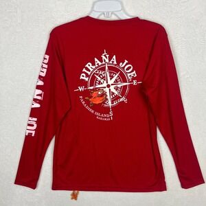 Pirana Joe Long Sleeve Shirt Mens Medium New Red Paradise Island Bahamas